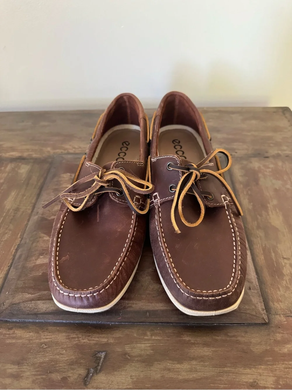 Ecco brown leather casual‎ moccasins slip on boat shoes men’s size 8